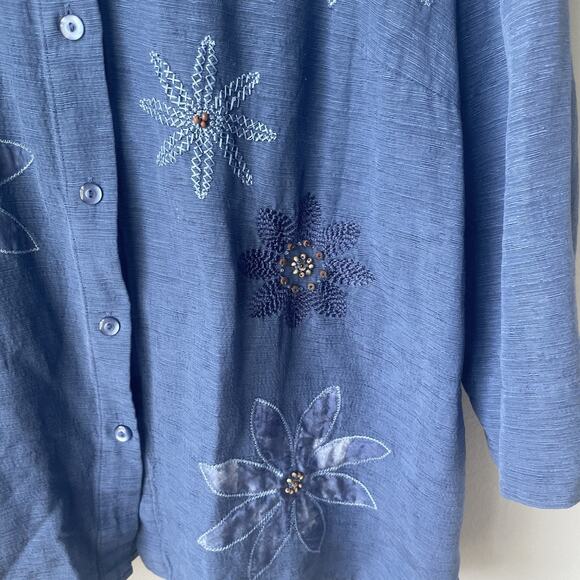 Alfred Dunner Women 100% Silk Shirt Plus‎ Size 20W Floral Office Beaded Blue - Picture 8 of 12